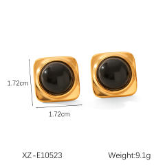 INS black color enamel stainless steel earrings necklace set