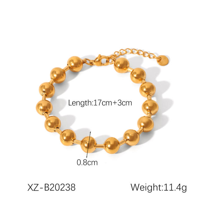 18KG easy match beaded series stainless steel necklace bracelet rings earrings set