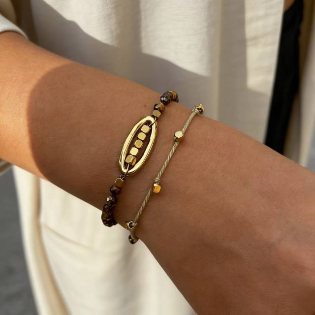 Boho mini natural stone beaded bracelet stack bracelet stainless steel bracelet