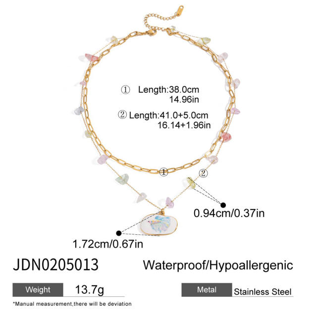 18KG pink enamel heart series stainless steel necklace bracelet set