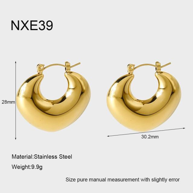18KG oval shape natural stone inlaid stainless steel earrings