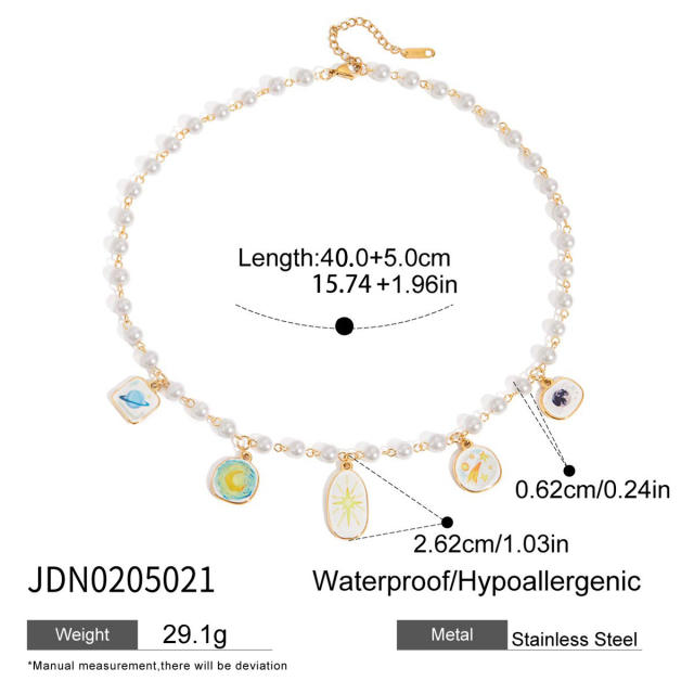 18KG pink enamel heart series stainless steel necklace bracelet set