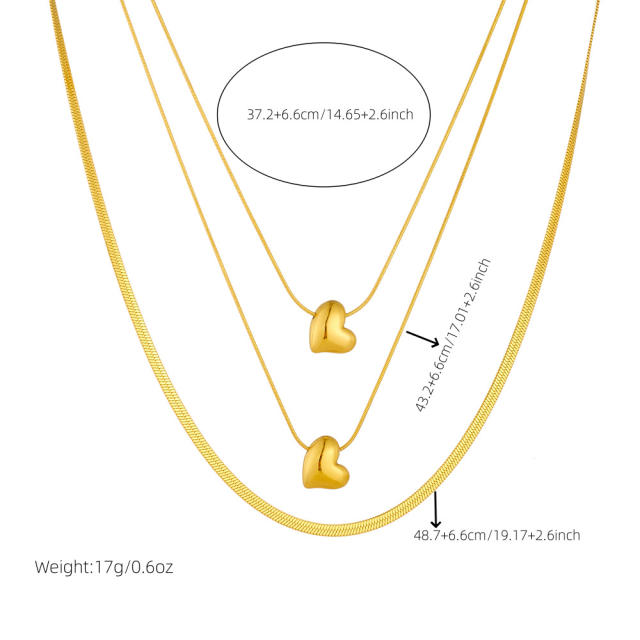 Gold-plated smooth love pendant stacked wearing multi-layer chain stainless steel Necklace