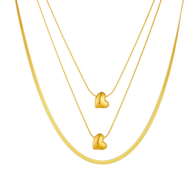 Gold-plated smooth love pendant stacked wearing multi-layer chain stainless steel Necklace