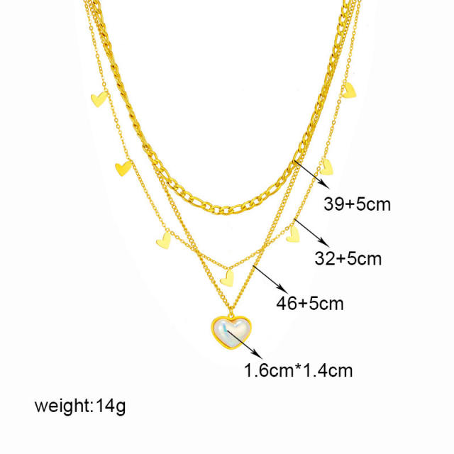 Multi-layer mix chain stacked Pearl love pendant jewelry stainless steel necklace