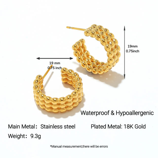 Stainless Steel Earrings Round Trendy Vacuum Electroplated 18K Gold Women's Jewelry