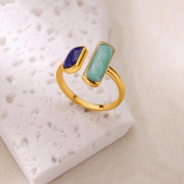 Fashion Retro Ins Style Blue Drip Glaze Open Ring Elegant Simple Geometric Zircon Versatile Ring