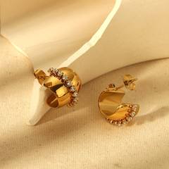 18KG hot sale inlaid diamond shell button shape stainless steel earrings