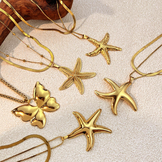 Hot-Selling Glossy Starfish Personalized Long Stainless Steel necklace layer necklace