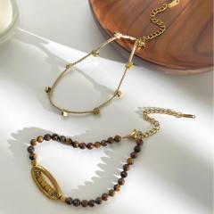 Boho mini natural stone beaded bracelet stack bracelet stainless steel bracelet