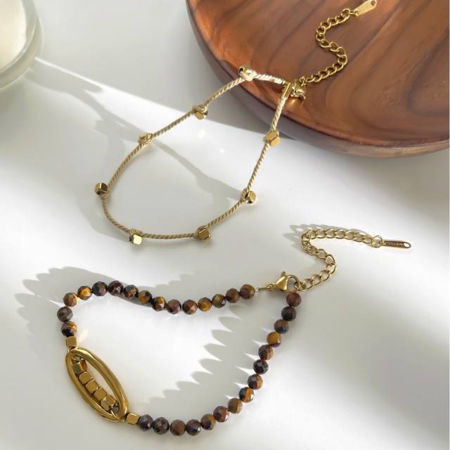 Boho mini natural stone beaded bracelet stack bracelet stainless steel bracelet