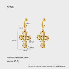 18KG baroque cross stainless steel earrings