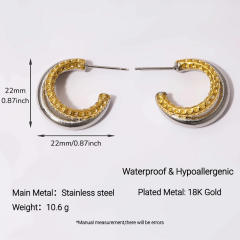 Stainless Steel Earrings Round Trendy Vacuum Electroplated 18K Gold Women's Jewelry