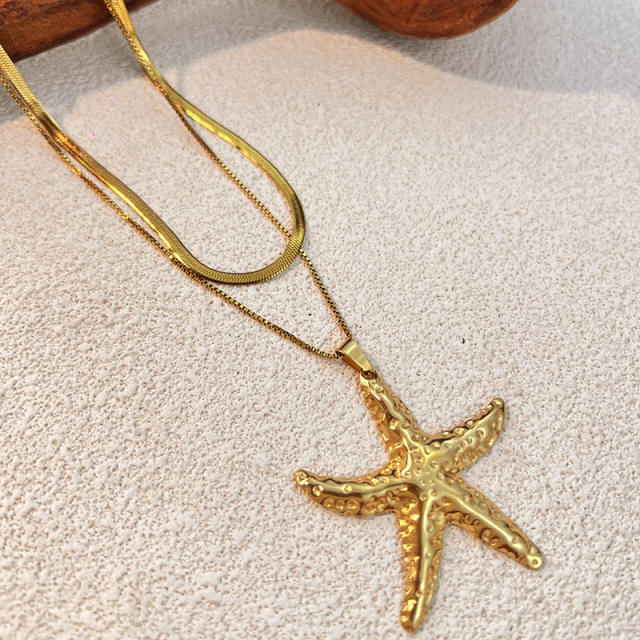 Hot-Selling Glossy Starfish Personalized Long Stainless Steel necklace layer necklace