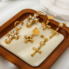18KG baroque cross stainless steel earrings