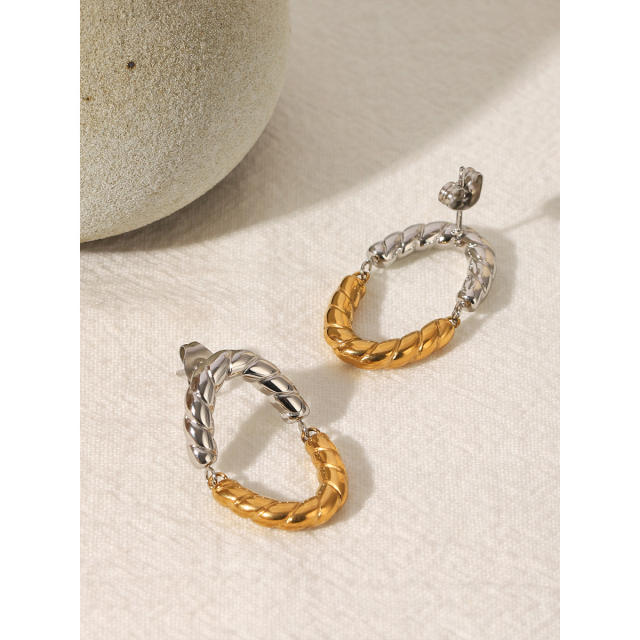 Unique hammer pattern mix color semicircle stainless steel earrings