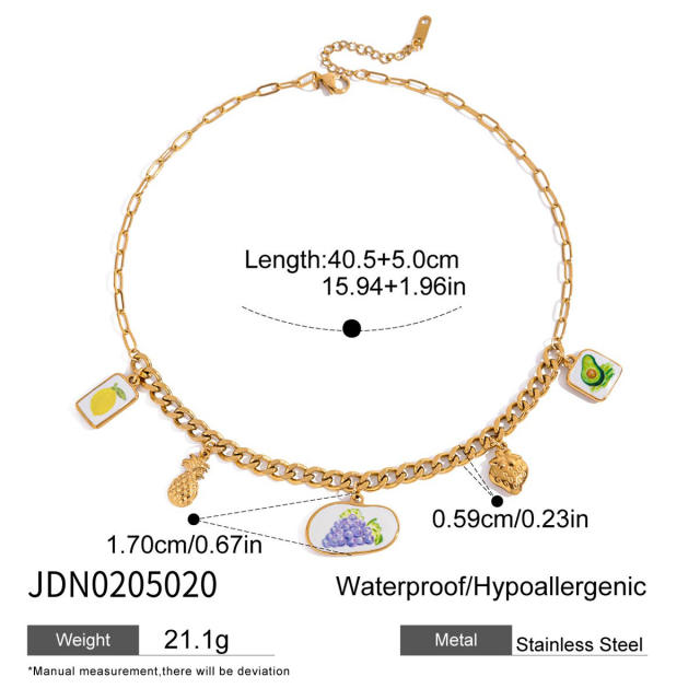 18KG pink enamel heart series stainless steel necklace bracelet set