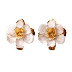 Sweet color enamel stereo flower oversize alloy earrings