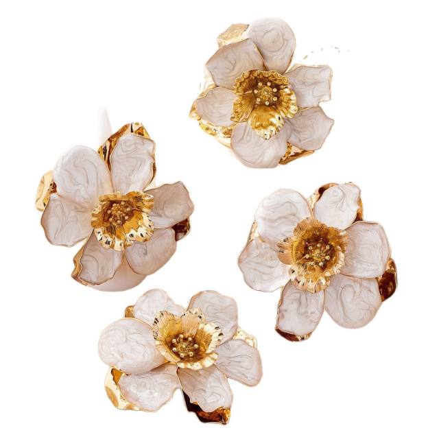 Elegant oversize enamel flower alloy bangle earrings rings set