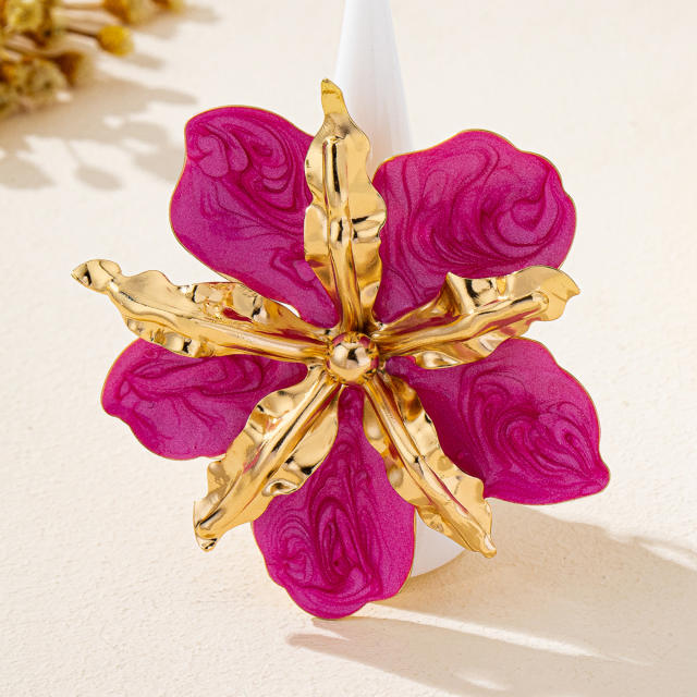 Oversize enamel flower metal finger rings for women