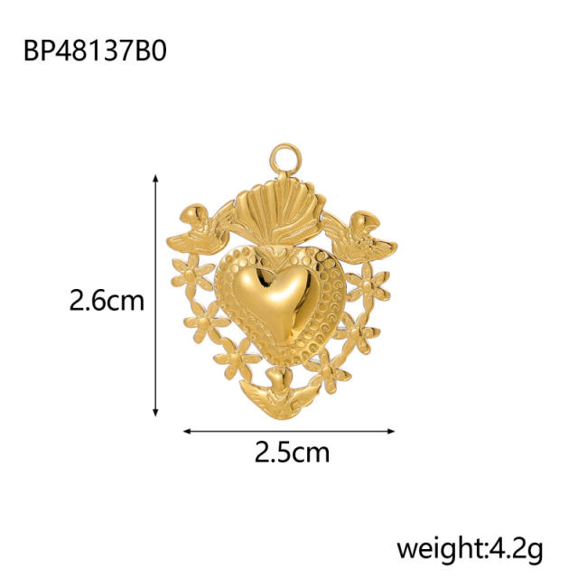 Hot-Selling Baroque Style Heart Pendant Zircon Inlaid Stainless Steel DIY Jewelry Accessories Wholesale