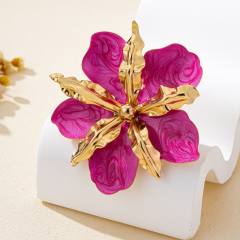 Oversize enamel flower metal finger rings for women