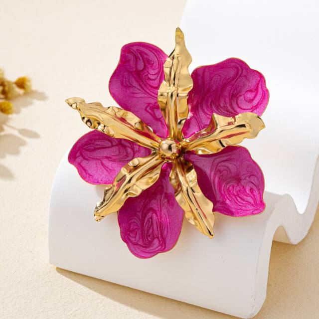 Oversize enamel flower metal finger rings for women