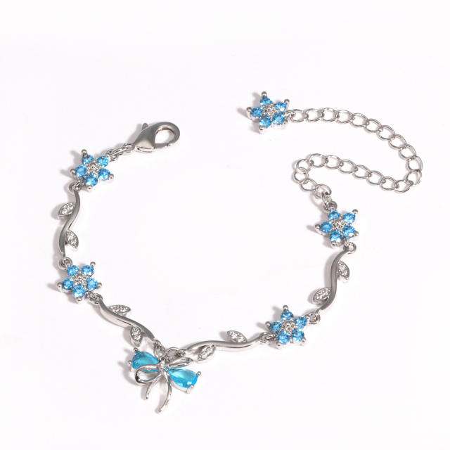 Hot-Selling Cute Sweet Exquisite Zircon Bow Branch Leaf Bracelet