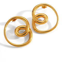 18KG unqiue simple twisted line stainless steel earrings