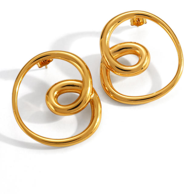 18KG unqiue simple twisted line stainless steel earrings