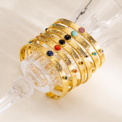 Colorful Natural Stone Inlaid Simple Women's Stainless Steel Bracelet