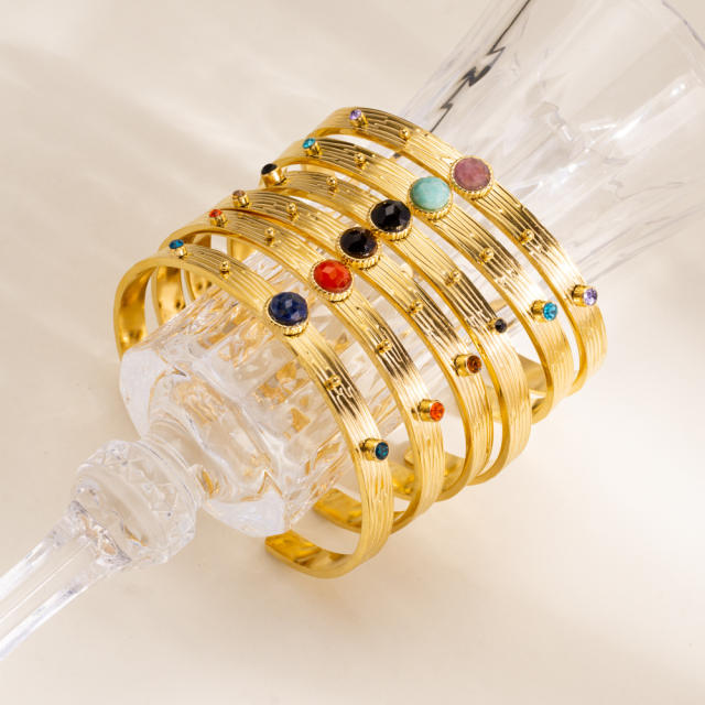Colorful Natural Stone Inlaid Simple Women's Stainless Steel Bracelet
