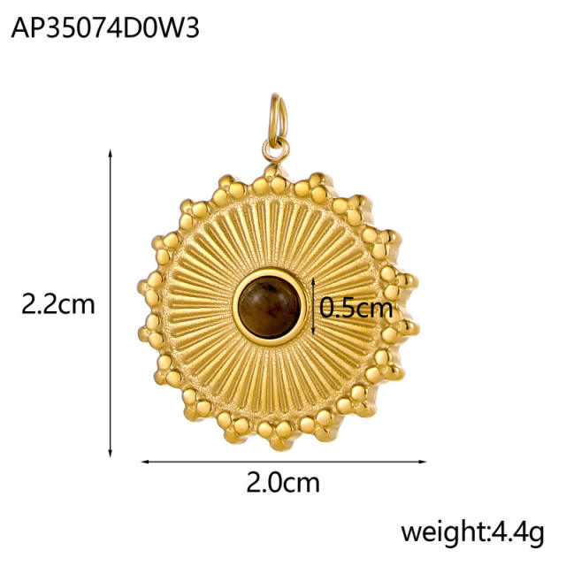 Sunflower Tiger Eye Maillard Color DIY Stainless Steel Pendant Handmade Necklace Earrings Accessories