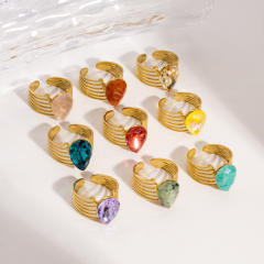 Vintage drop heart shape cubic zircon natural stone inlaid stainless steel rings
