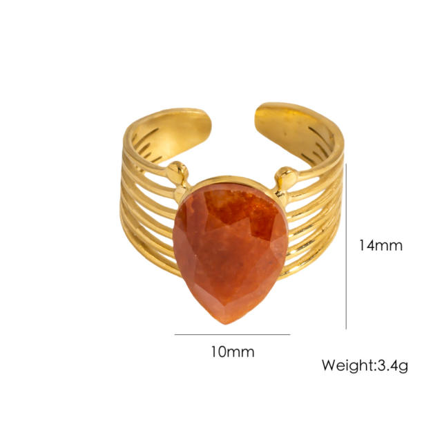 Vintage drop heart shape cubic zircon natural stone inlaid stainless steel rings