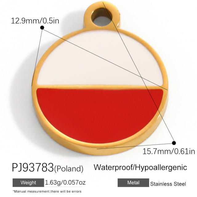 18K real gold plated color enamel flag element stainless steel charm diy jewelry accessory