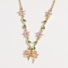 Zircon Bow Necklace for Women Light Luxury Best Friend Clavicle Chain Color-Preserving Jewelry