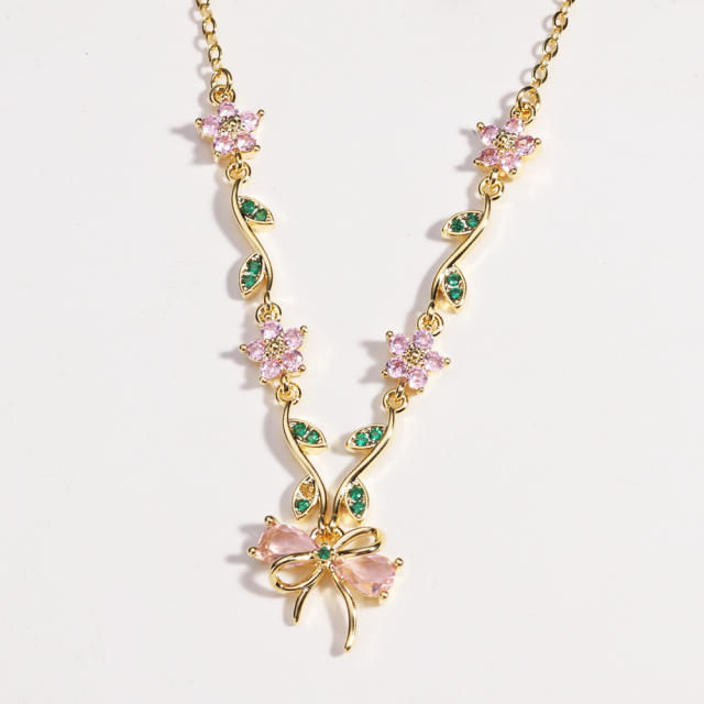 Zircon Bow Necklace for Women Light Luxury Best Friend Clavicle Chain Color-Preserving Jewelry