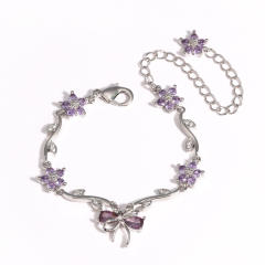 Hot-Selling Cute Sweet Exquisite Zircon Bow Branch Leaf Bracelet