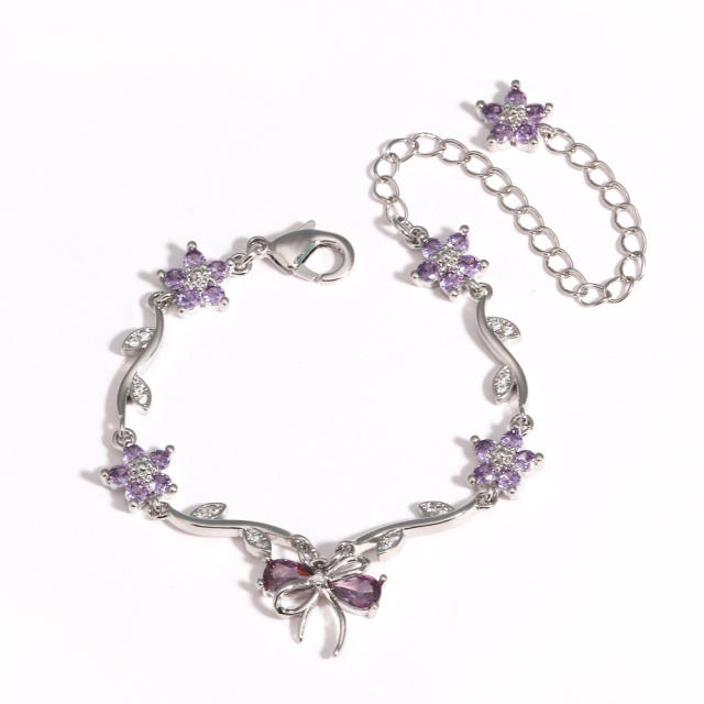 Hot-Selling Cute Sweet Exquisite Zircon Bow Branch Leaf Bracelet