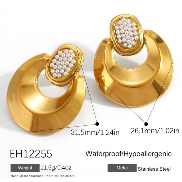 18KG cubic zircon inlaid circle shape stainless steel earrings