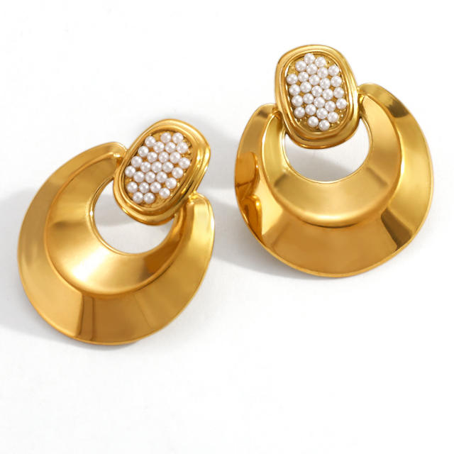 18KG cubic zircon inlaid circle shape stainless steel earrings
