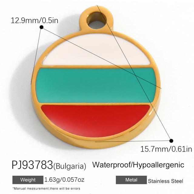 18K real gold plated color enamel flag element stainless steel charm diy jewelry accessory