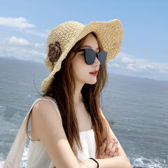 Straw hat women's summer beach hat foldable sunscreen big eaves seaside hat