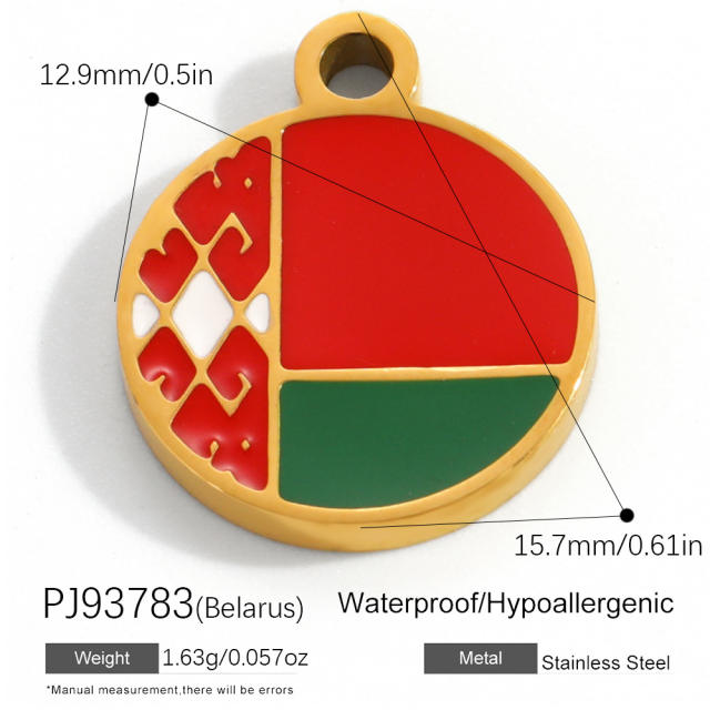 18K real gold plated color enamel flag element stainless steel charm diy jewelry accessory