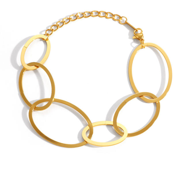 Simple geometric Oval shape chain stainless steel necklace bracelet set