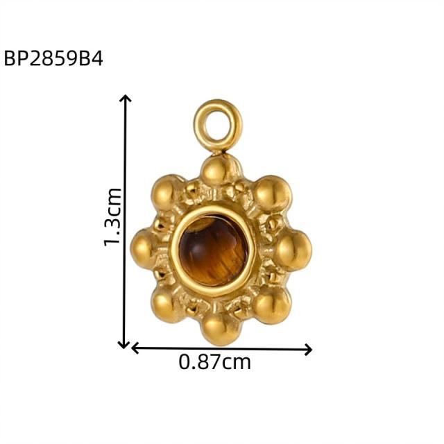 Sunflower Tiger Eye Maillard Color DIY Stainless Steel Pendant Handmade Necklace Earrings Accessories