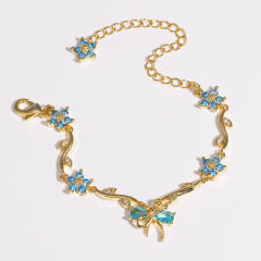 Hot-Selling Cute Sweet Exquisite Zircon Bow Branch Leaf Bracelet