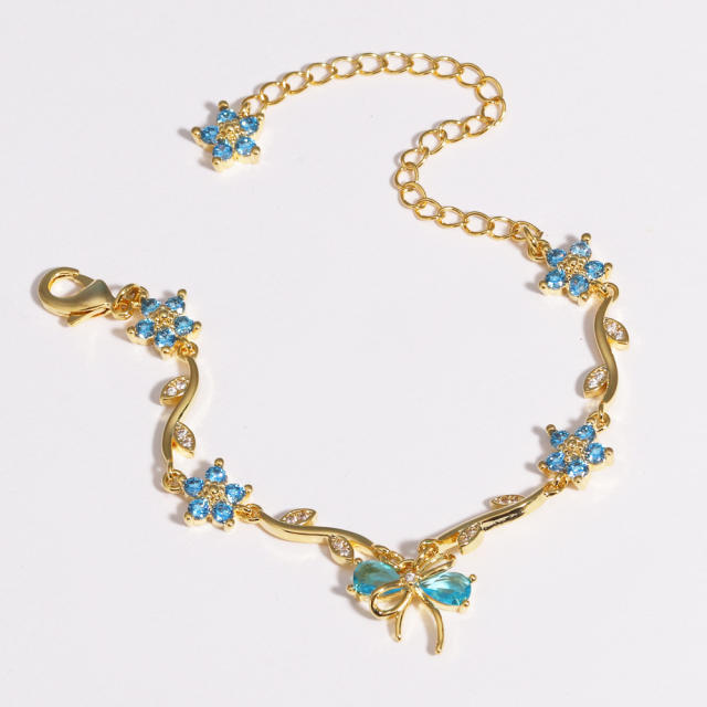 Hot-Selling Cute Sweet Exquisite Zircon Bow Branch Leaf Bracelet