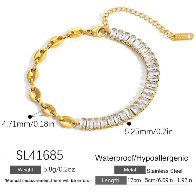 Simple geometric Oval shape chain stainless steel necklace bracelet set